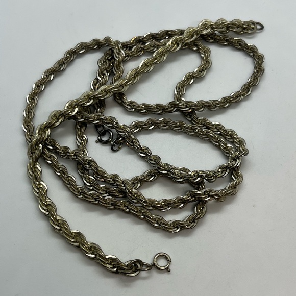 90 grams Vintage sterling silver thick rope chain long necklace & bracelet set - Picture 5 of 16